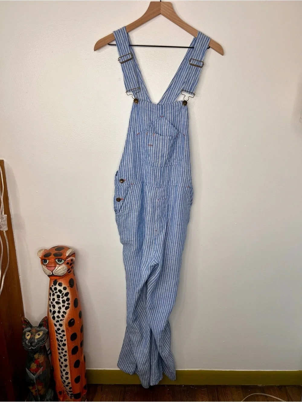 Faherty Blue & White linen railroad stripe Overalls - Picture 9 of 10